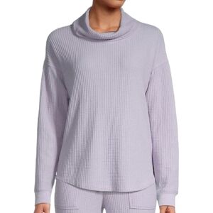 SPLENDID Top Cowl Neck Thermal Long Sleeve Waffle Knit Turtleneck Pullover Lilac